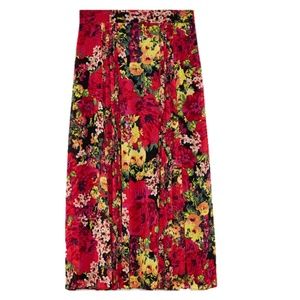 Aritzia High Waisted Pleated Floral Midi Skirt